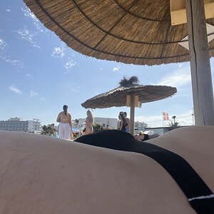 Ibiza - Crowded Beach - Bulge with girls in thongs in background - Olaf Benz Swin Thong