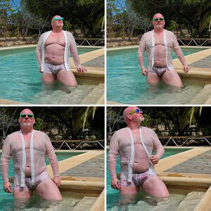 white shirt and pants at the pool- and wet!