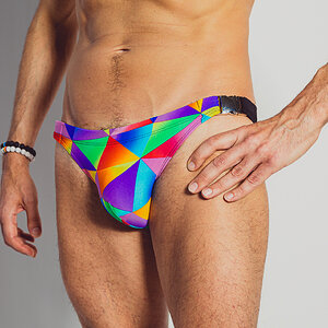 Connection Swim Brief in Rainbow with Chrome Buckles - Front