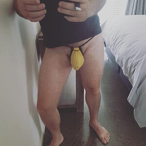 Yellow thong bulge