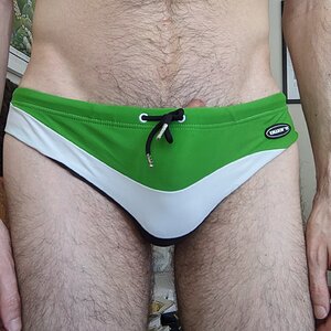 Green and white Speedos